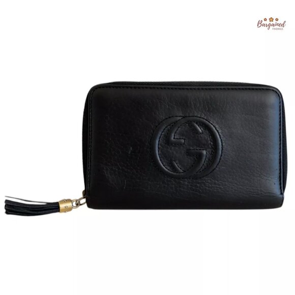 Authentic GUCCI Black Leather Soho Interlocking G Medium Zip Around Wallet - Picture 1 of 14